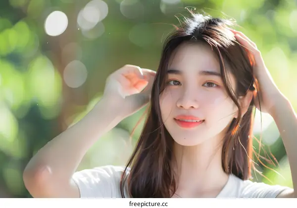 Beautiful Asian Woman Smiling In Nature