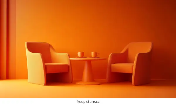 Orange Living Room Scene with Armchairs