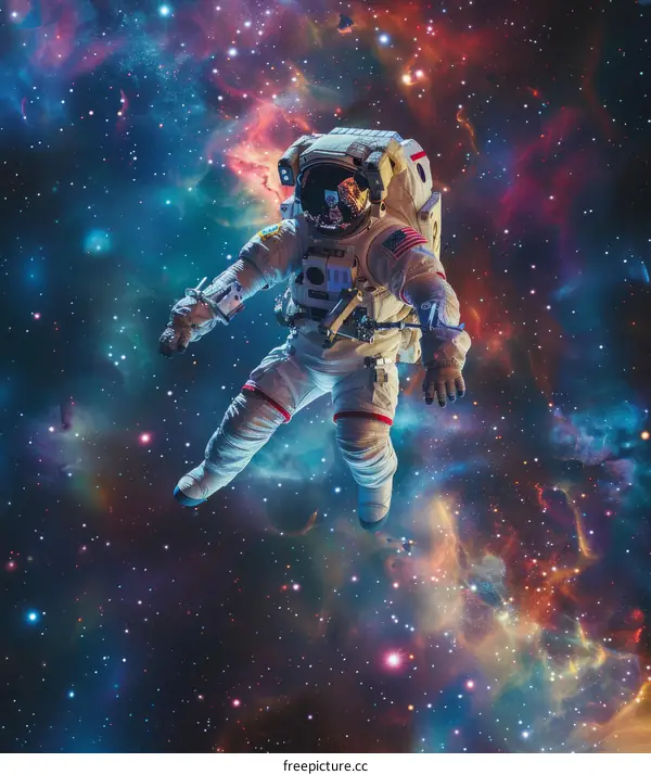 Astronaut in spacesuit floating in the vastness of space