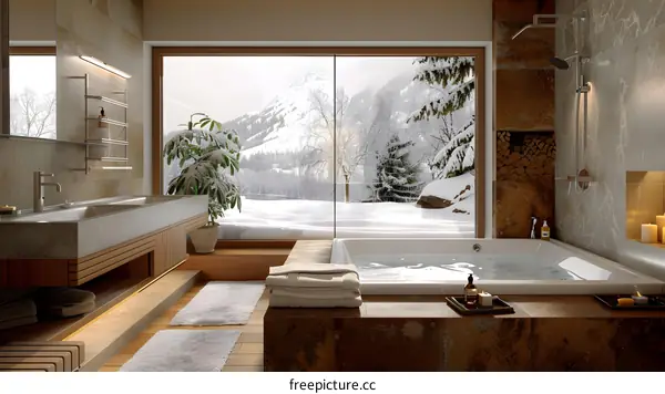 Taking a bath in a bathroom surrounded by snow