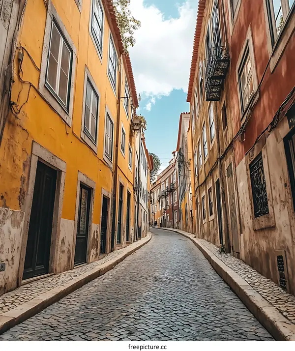 Cobblestone Street in Lisbon, Portugal