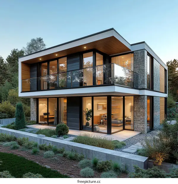 Modern House Exterior Design with Lush Landscaping