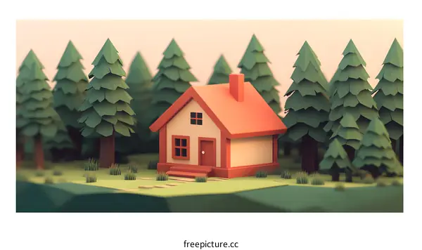 Low Poly 3D House in the Forest