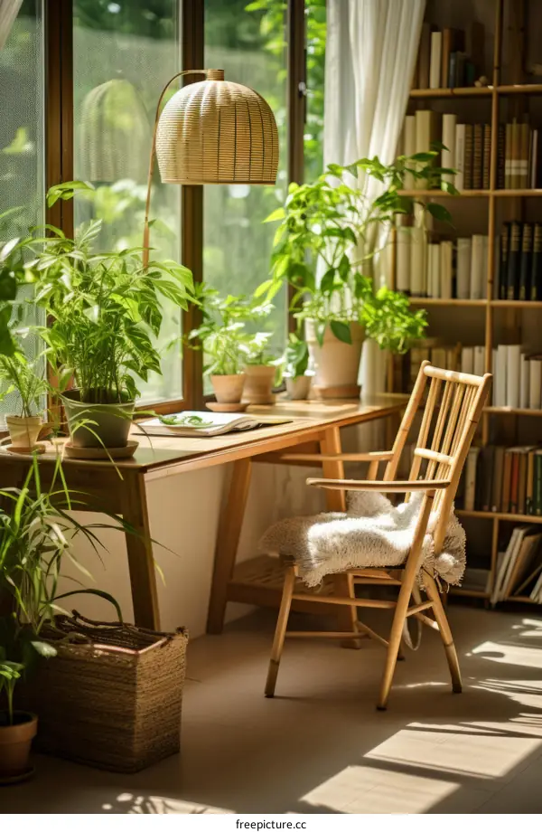 Bright & Cozy Home Office with Large Window and Greenery