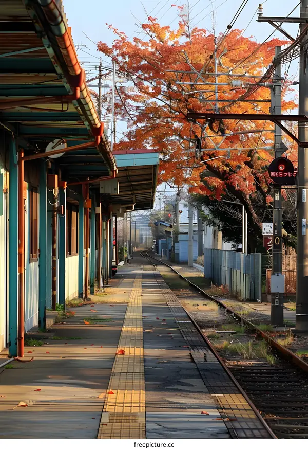 Empty train station in autumn