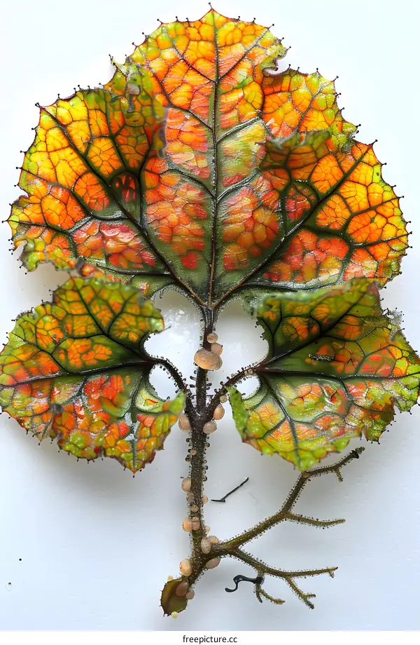 Close up of a colorful leaf on white background
