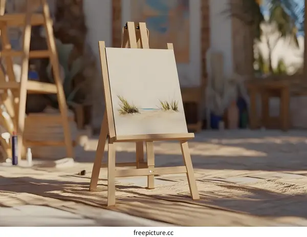 Wooden Easel with Beach Painting