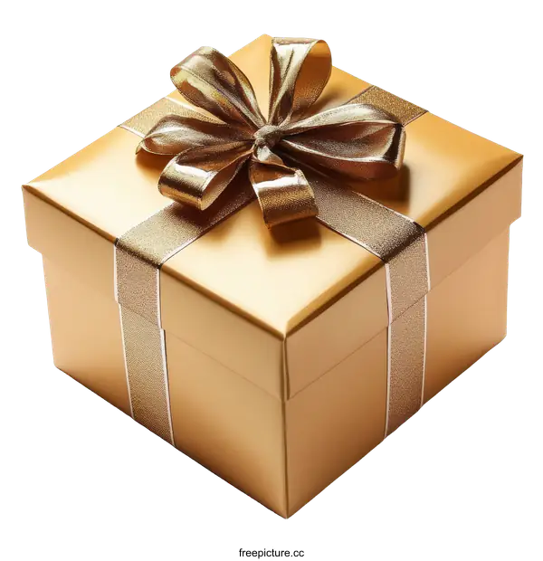 [Transparent Background PNG]Golden Gift Box with Elegant Ribbon