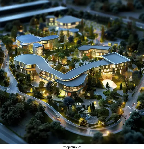 Modern Architectural Complex at Night