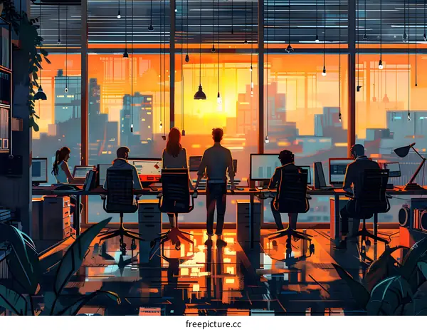 Colleagues working together in a modern office