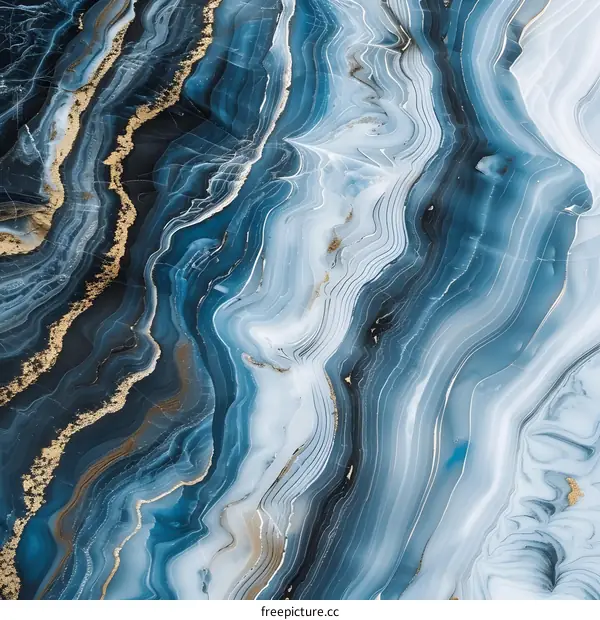 Blue and Gold Abstract Marble Texture Background