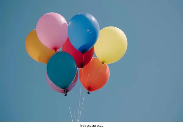 Colorful Balloons Floating in the Blue Sky