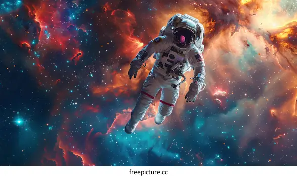 An astronaut in a spacesuit floating in the vastness of space