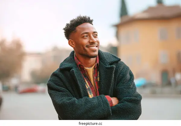 Smiling African American Man Outdoors in City