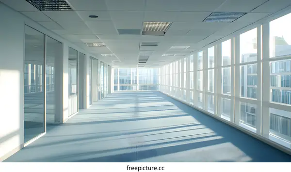 Modern Office Interior with Glass Windows and Sunlight