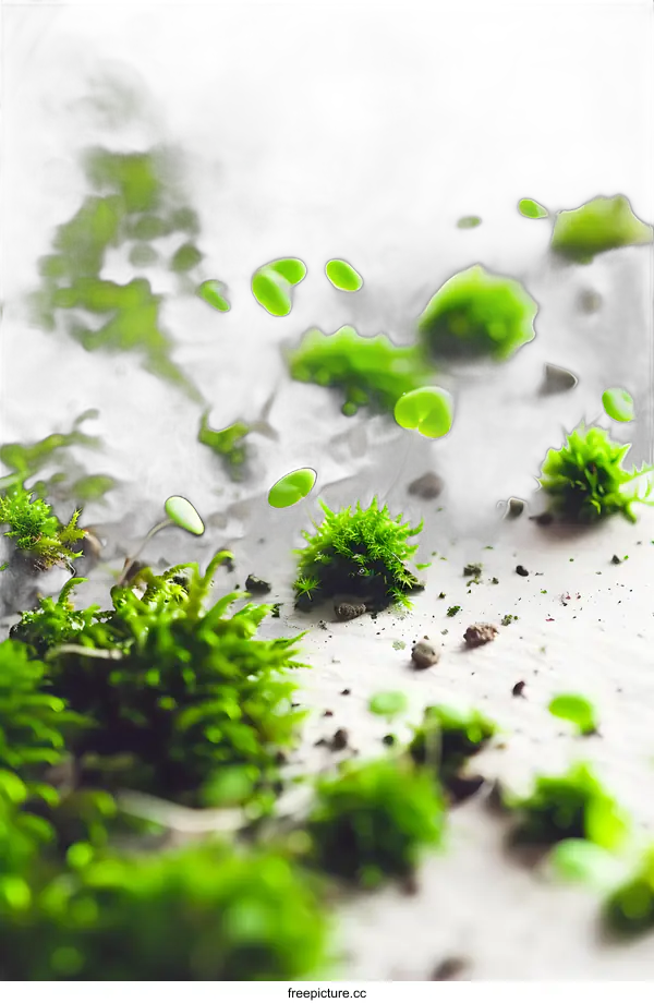 [Transparent Background PNG]Green Moss Growing on White Surface Close Up