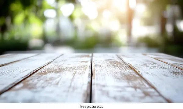 Rustic Wooden Table Top with Park Background