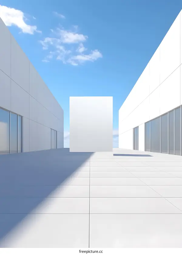 Minimalist White Building Exterior with Sky and Clouds