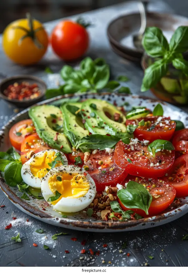 tomato avocado salad with boiled egg