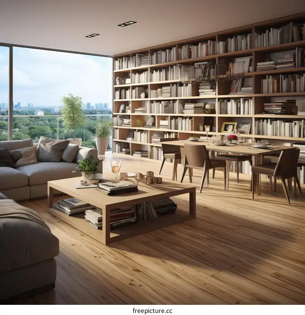 Modern Living Room Interior with Bookshelf