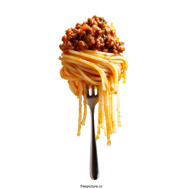 [Transparent Background PNG]Spaghetti with Meat Sauce on a Fork