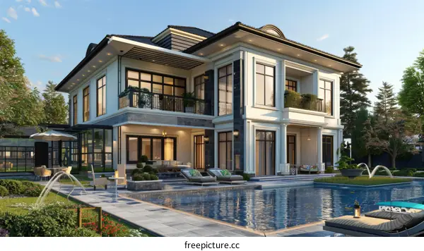 Luxury Mansion with a Pool in a Beautiful Garden