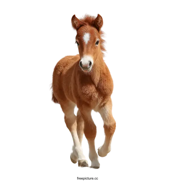 [Transparent Background PNG]Adorable Foal in Full Trot against White Background