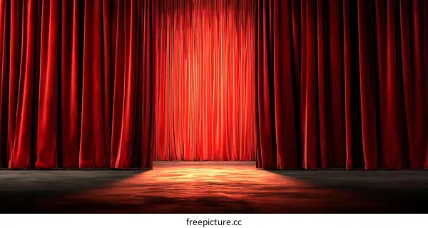 Red Stage Curtains Draped Openly