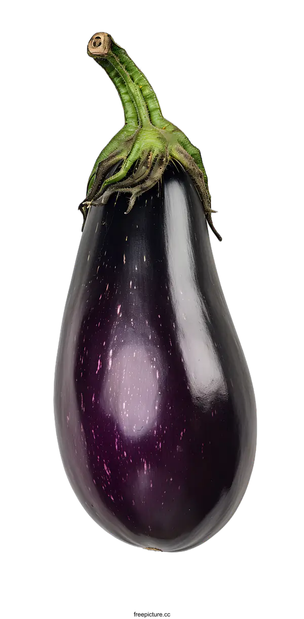[Transparent Background PNG]Purple Eggplant with Green Stem on White Background