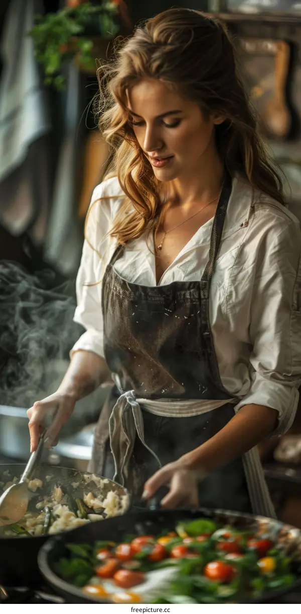 Beautiful young woman cooking in the kitchen