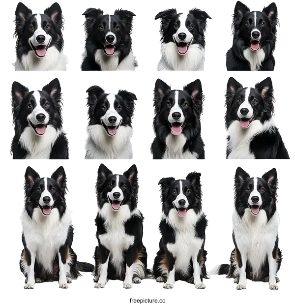 [Transparent Background PNG]Collection of Border Collie Portraits