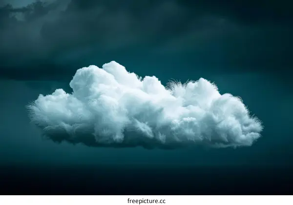 White fluffy cloud floating in a dark blue sky