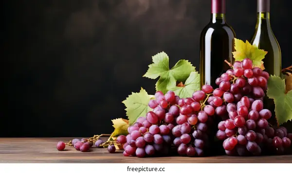 Wine Bottles and Grapes Still Life