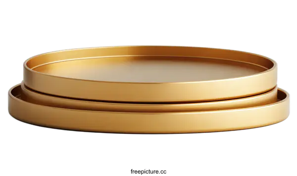 [Transparent Background PNG]Gold Circular Trays Stacked on White Background