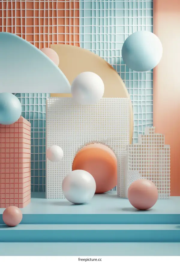 3D rendering of colorful geometric shapes with soft shadows