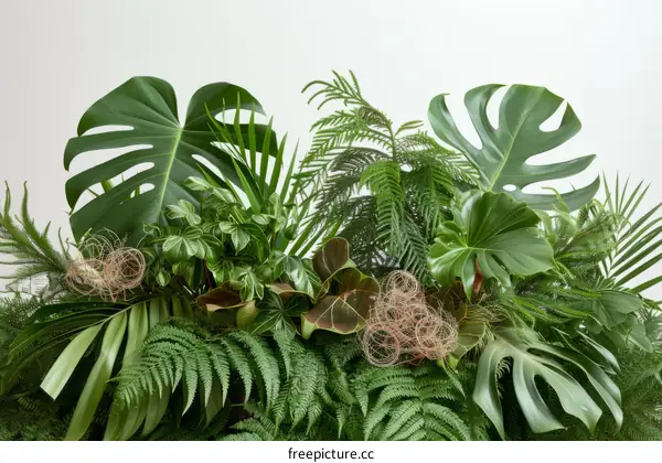lush green tropical leaves and ferns