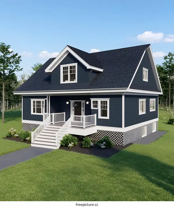 Modern Two Story House with a White Porch and Stairs