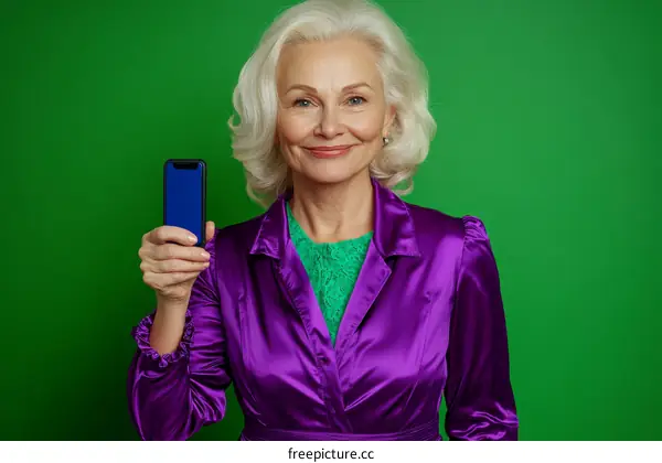 Senior Woman Holding Smartphone Fashionable Portrait