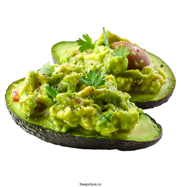 [Transparent Background PNG]two halves of an avocado with a green spread