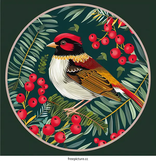 Colorful Bird with Berries Illustration