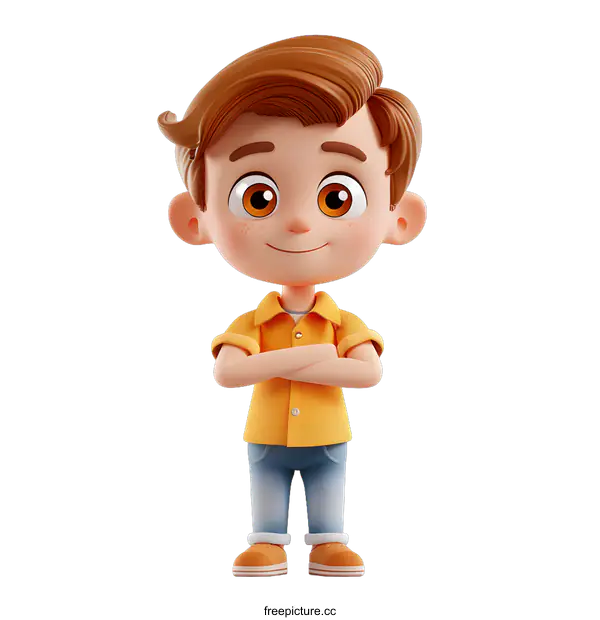 [Transparent Background PNG]Confident Cartoon Boy with Arms Crossed