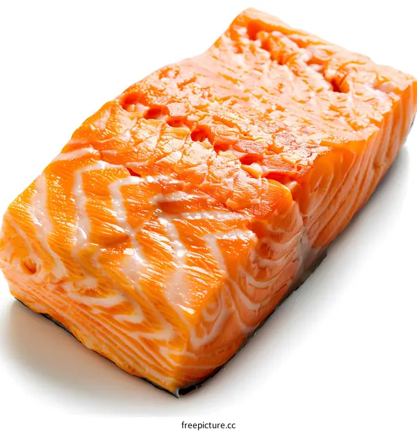 Close-up of a fresh salmon fillet on a white background