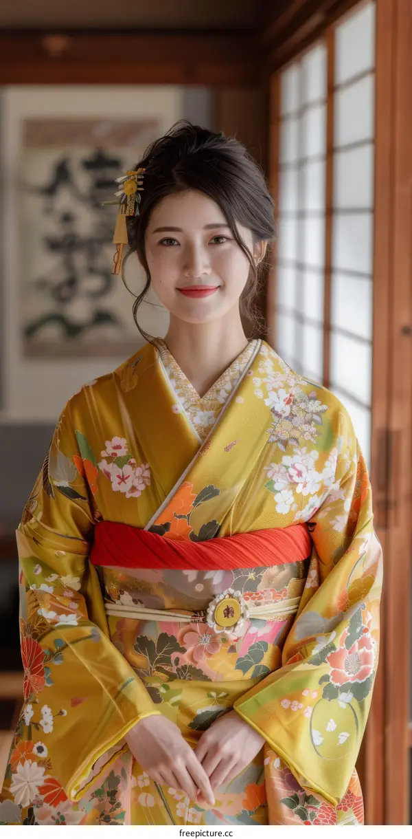 A beautiful Japanese woman wearing a kimono
