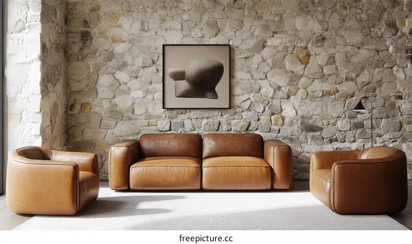 Modern Minimalist Living Room with Leather Furniture