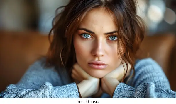 portrait of a beautiful young woman with blue eyes