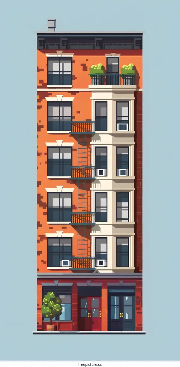 Classic Red Brick Building with Balconies and Windows