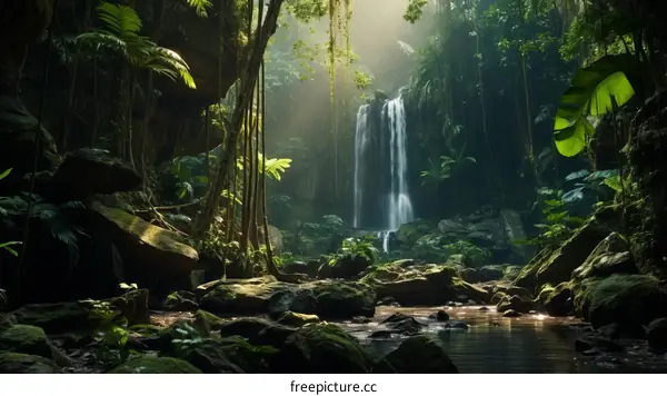 Beautiful Waterfall in Lush Green Jungle