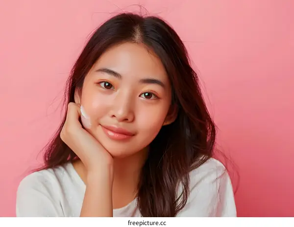 Beautiful Asian Woman with Cream on Her Face