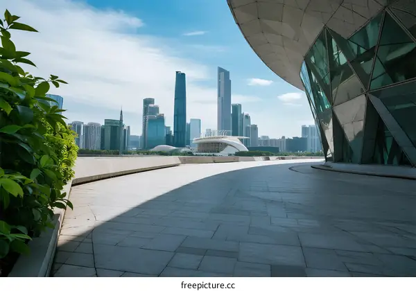 Modern cityscape with contemporary architecture and clear sky