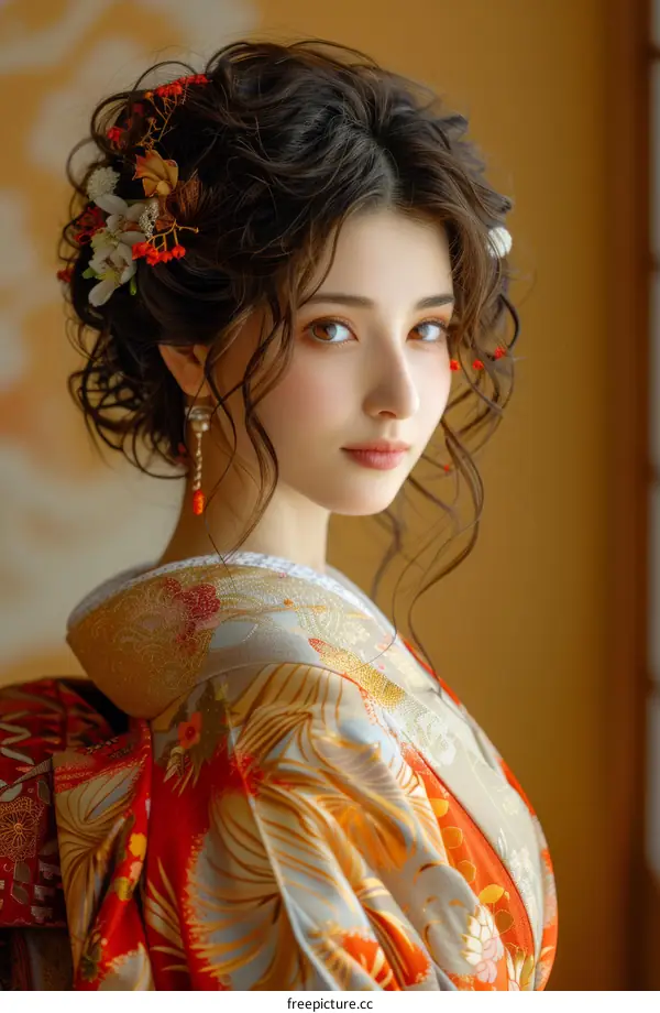 Beautiful Woman In Traditional Japanese Kimono